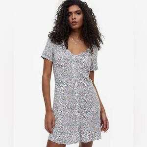 H&M Divided Pastel Floral Top in White with Pink, Blue, and Green